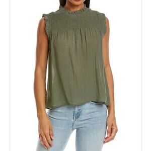 NANETTE NANETTE LEPORE Women’s Smoked Yoke Sleeveless Top Sage Green SIZE Large